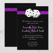 Las Vegas Bruiloft Dice Thema Paarse Faux Glitter Kaart (Voorkant / Achterkant)