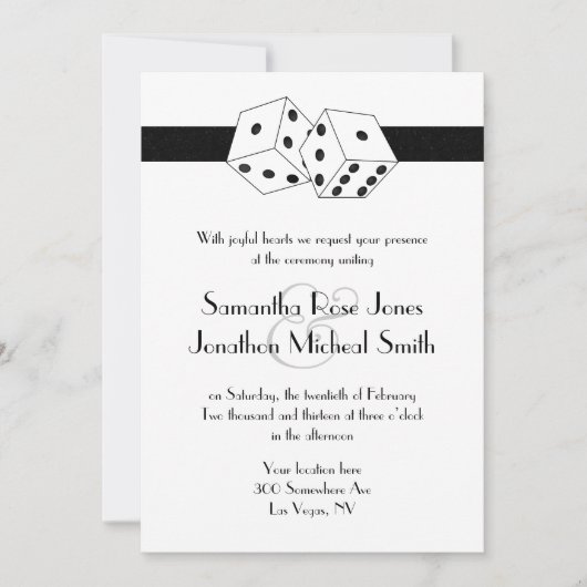 Las Vegas Bruiloft Dice Thema Wit en Zwart Kaart (Voorkant)