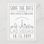 Las Vegas bruiloft | Gestileerde skyline De datum  Briefkaart<br><div class="desc">Een uniek huwelijks save-the-date briefkaart voor een huwelijk dat plaatsvindt in de prachtige stad Las Vegas. Deze uitnodiging bevat een gestileerde illustratie van de unieke skyline van de stad met zijn naam eronder. Dit wordt gevolgd door uw trouwdag informatie in een bijpassende open gevoerde stijl. Op de achterkant van het...</div>