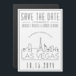 Las Vegas bruiloft | Gestileerde skyline De datum  Magnetische Uitnodiging<br><div class="desc">Een unieke deco stijl magnetisch sparen de datum uitnodiging voor een huwelijk die plaatsvindt in de prachtige stad van Las Vegas, Nevada. Deze uitnodiging bevat een gestileerde illustratie van de unieke skyline van de stad met zijn naam eronder. Dit wordt gevolgd door uw trouwdag informatie in een bijpassende open gevoerde...</div>