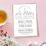 Las Vegas bruiloft | Gestileerde Skyline uitnodigi Kaart<br><div class="desc">Een unieke huwelijksuitnodiging voor een huwelijk vindt plaats in de prachtige stad Las Vegas. Deze uitnodiging bevat een gestileerde illustratie van de unieke skyline van de stad met zijn naam eronder. Dit wordt gevolgd door uw trouwdag informatie in een bijpassende open gevoerde stijl. Aan de achterkant van de uitnodiging zit...</div>