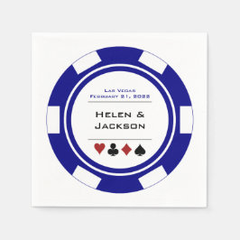 Las Vegas Bruiloft Marine Blauw Wit Poker Chip Servet