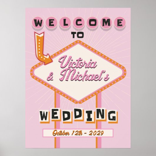 Las Vegas Bruiloft Mod Retro Welkomstbord Poster (Voorkant)