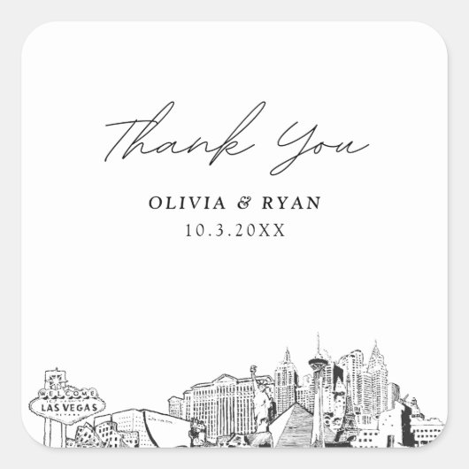 Las Vegas Bruiloft oriëntatiepunten Favor Dank u Vierkante Sticker (Voorkant)