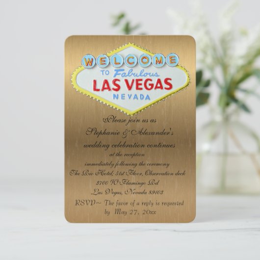 Las Vegas Bruiloft Receptie Gouden Enclosure Informatiekaartje (Staand voorkant)