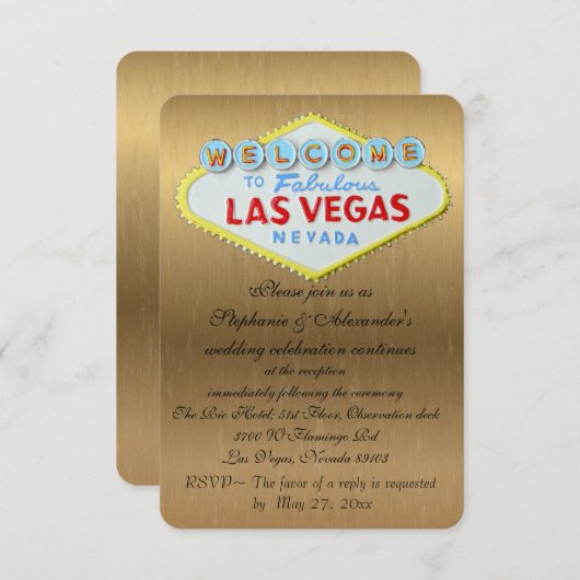 Las Vegas Bruiloft Receptie Gouden Enclosure Informatiekaartje (Voorkant / Achterkant)