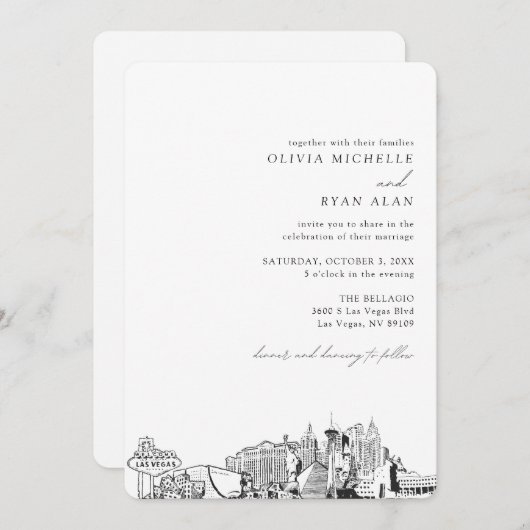 Las Vegas Bruiloft Skyline schets uitnodiging (Voorkant / Achterkant)