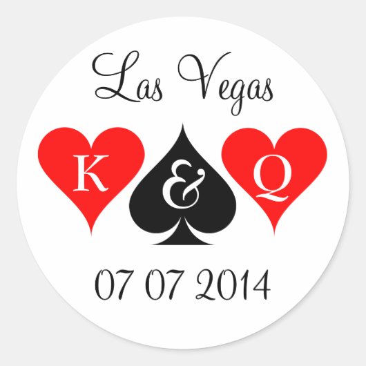 Las Vegas bruiloft stickers met monogram en datum (Voorkant)