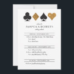 Las Vegas Bruiloft Uitnodiging Tijdlijn Gouden Gli<br><div class="desc">Perfect voor een Vegas bruiloft of een casino thema evenement, deze tijdlijn kaart beschikt over faux gouden glitter en zwarte kaart pakken op een witte achtergrond met volledig aangepaste tekst en een coördinerende bijpassende backer. Neem op in de uitnodigingen van uw gasten of voeg toe aan uw welkomsttassen, deze afgedrukte...</div>