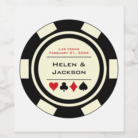 Las Vegas Bruiloft Zwart Off-White Poker Chip Wijn Etiket (Enkel label)