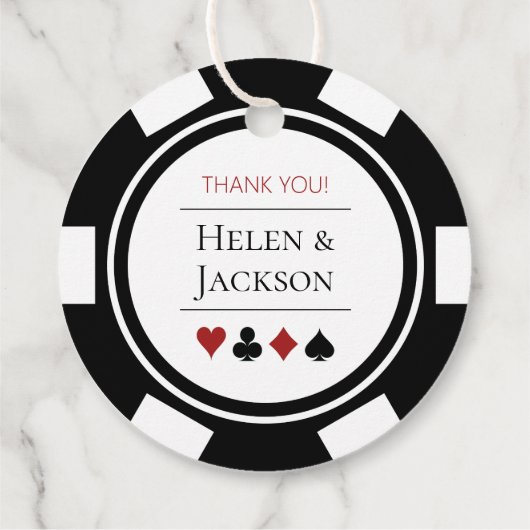 Las Vegas bruiloft zwart wit poker chip Bedankjes Labels (Achterkant)