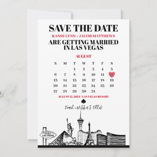 Las Vegas Calendar Save the Date Kaart (Voorkant)