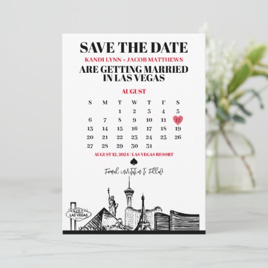 Las Vegas Calendar Save the Date Kaart (Staand voorkant)