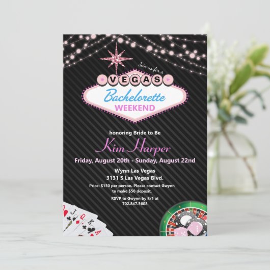 Las Vegas Casino Bachelorette Weekend Invitation Kaart (Staand voorkant)