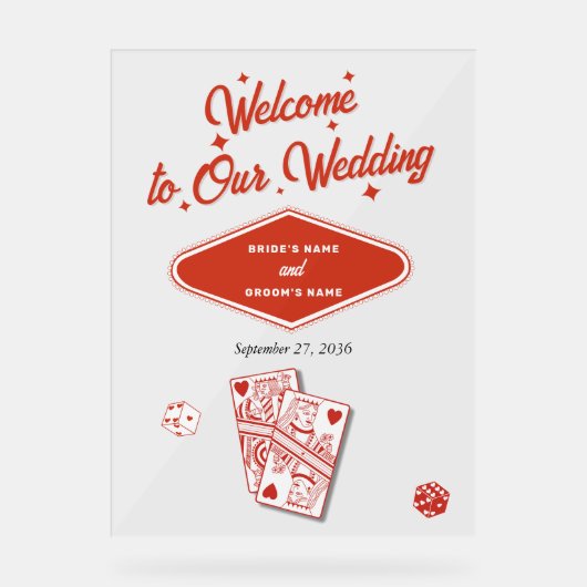 Las Vegas Casino bestemming bruiloft rood wit Acryl Bord (Voorkant)