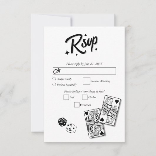 Las Vegas Casino Bestemming Huwelijk Zwart RSVP Kaartje (Voorkant)