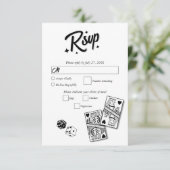 Las Vegas Casino Bestemming Huwelijk Zwart RSVP Kaartje (Staand voorkant)