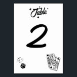 Las Vegas Casino Bestemming Huwelijk Zwart Wit Kaart<br><div class="desc">Een unieke hand getekend Las Vegas Casino thema bruiloft ontwerp. Een moderne bestemming Las Vegas, Nevada bruiloft thema met speelkaarten, casino gokken thema illustraties. Een zwart-wit Las Vegas bruiloft tafel nummer kaart ontwerp ideaal voor casino thema bruiloften. Bijpassende huwelijksuitnodigingen en andere briefpapier items zijn ook beschikbaar. Pas het nummer aan...</div>