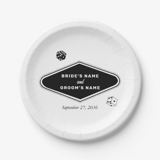 Las Vegas Casino Bestemming Huwelijk Zwart Wit Papieren Bordje (Voorkant)