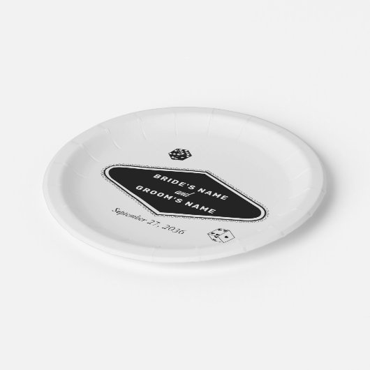 Las Vegas Casino Bestemming Huwelijk Zwart Wit Papieren Bordje (Gekanteld)