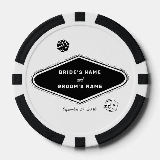 Las Vegas Casino Bestemming Huwelijk Zwart Wit Poker Chips (Voorkant)