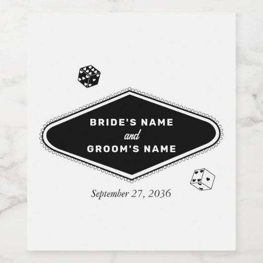 Las Vegas Casino Bestemming Huwelijk Zwart Wit Wijn Etiket (Enkel label)