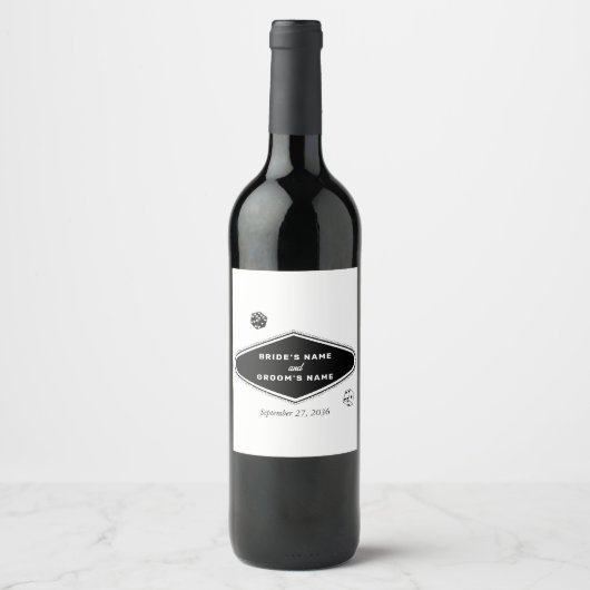 Las Vegas Casino Bestemming Huwelijk Zwart Wit Wijn Etiket (Voorkant)