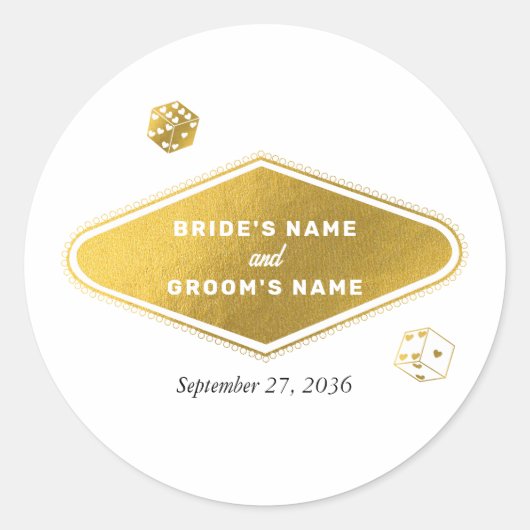 Las Vegas Casino Bestemming Wedding Gold Ronde Sticker (Voorkant)