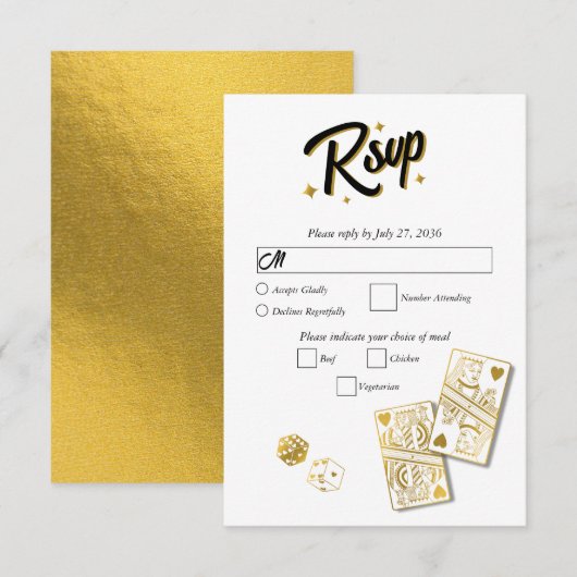 Las Vegas Casino Bestemming Wedding Gold RSVP Kaartje (Voorkant / Achterkant)