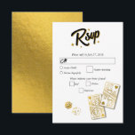 Las Vegas Casino Bestemming Wedding Gold RSVP Kaartje<br><div class="desc">Een unieke hand getekend Las Vegas Casino thema bruiloft ontwerp. Een moderne bestemming Las Vegas,  Nevada bruiloft thema met speelkaarten,  casino gokken thema illustraties. Een faux gouden Las Vegas bruiloft RSVP antwoord kaart ontwerp ideaal voor casino thema bruiloften. Bijpassende huwelijksuitnodigingen en andere briefpapier items zijn ook beschikbaar.</div>