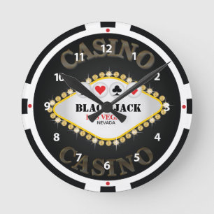 Las Vegas Casino Black Jack Chip Wall Clock Ronde Klok
