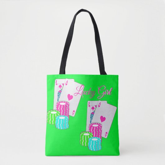 Las Vegas Casino Blackjack en Chips Lucky Girl Tote Bag (Voorkant)