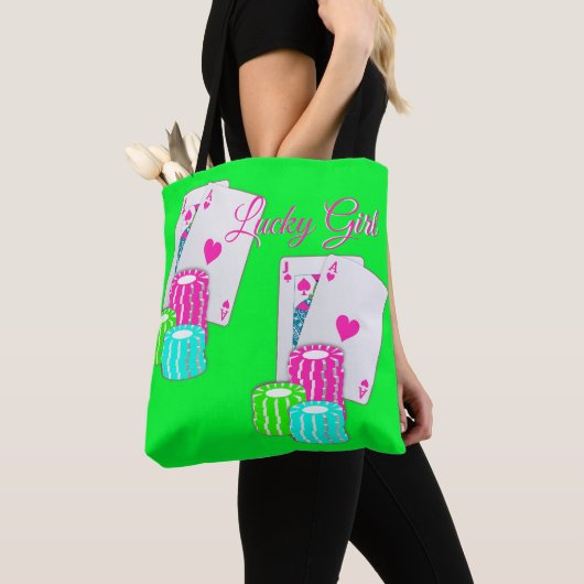 Las Vegas Casino Blackjack en Chips Lucky Girl Tote Bag (Dichtbij)