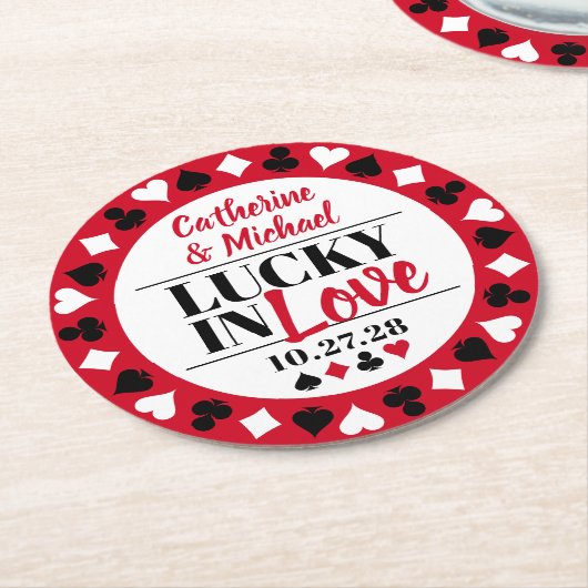 Las Vegas Casino Bruiloft Bewaar de datum Ronde Kartonnen Onderzetter (Gebogen)