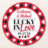 Las Vegas Casino Bruiloft Bewaar de datum Ronde Kartonnen Onderzetter (Voorkant)