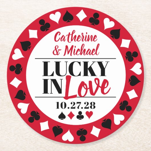 Las Vegas Casino Bruiloft Bewaar de datum Ronde Kartonnen Onderzetter (Voorkant)