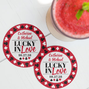 Las Vegas Casino Bruiloft Bewaar de datum Ronde Kartonnen Onderzetter