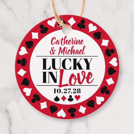 Las Vegas Casino Bruiloft Rood & Zwart Bedankjes Labels (Voorkant)