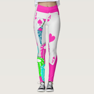 Las Vegas Casino Card Game Blackjack Poker Pink Leggings