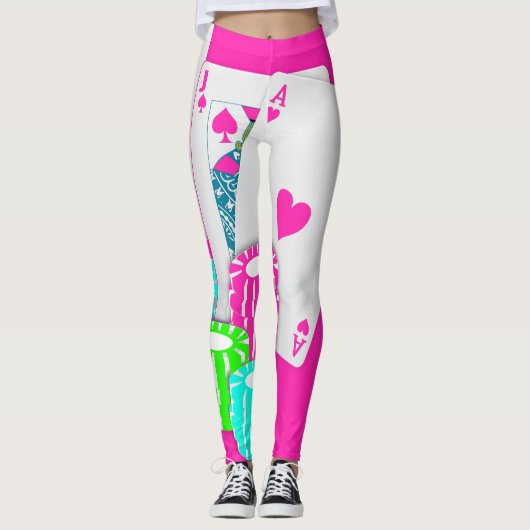 Las Vegas Casino Card Game Blackjack Poker Pink Leggings (Voorkant)