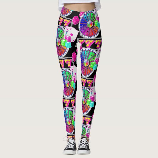 Las Vegas Casino Cards Chips Dice 7 en Wheel Leggings (Voorkant)