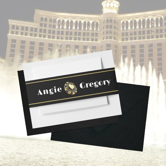 Las Vegas Casino Chip Black Gold Heart Wedding Uitnodigingen Wikkel