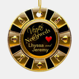 Las Vegas Casino Chip foto zwart/goud Keramisch Ornament