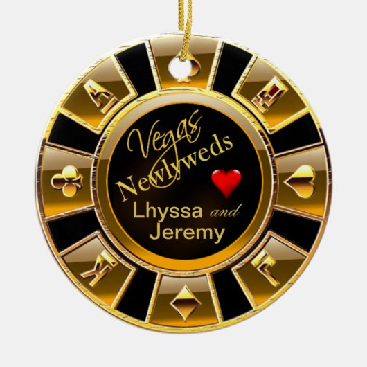 Las Vegas Casino Chip foto zwart/goud Keramisch Ornament (Voorkant)