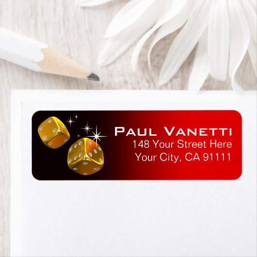 Las Vegas Casino Chip Party | Rode gouden dobbelst Etiket (Insitu)