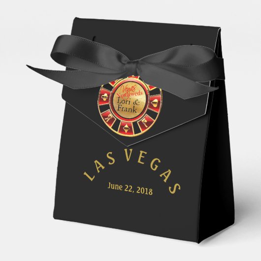 Las Vegas casino chip | Zwart goud & rood Bedankdoosjes (Voorkant Zijde)