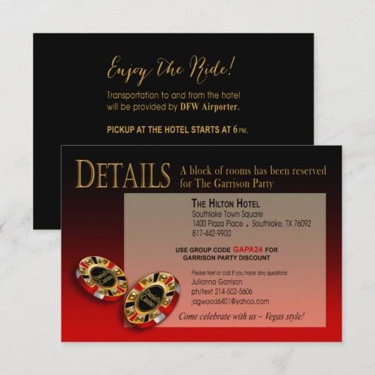 Las Vegas Casino Feestdetails | rood zwart goud Kaart (Voorkant / Achterkant)