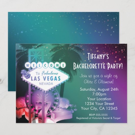 Las Vegas Casino Gambling Night Glam Uitnodiging (Voorkant / Achterkant)