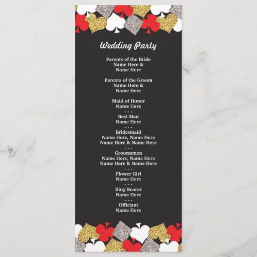 Las Vegas Casino Glitter Cards Huwelijksprogramma Programmakaart (Achterkant)