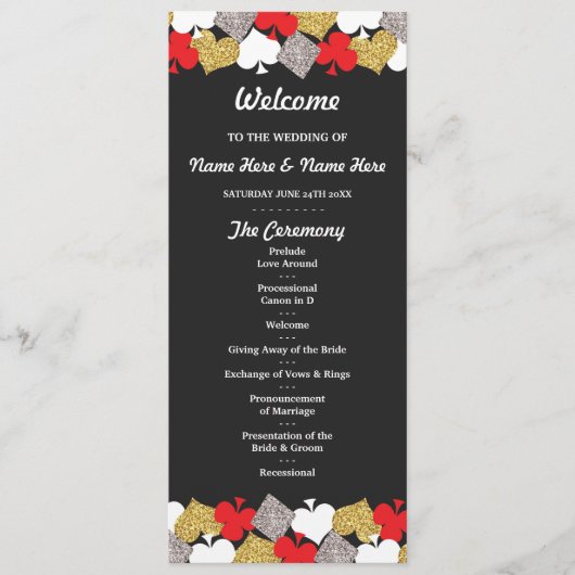 Las Vegas Casino Glitter Cards Wedding Program Programmakaart (Voorkant)
